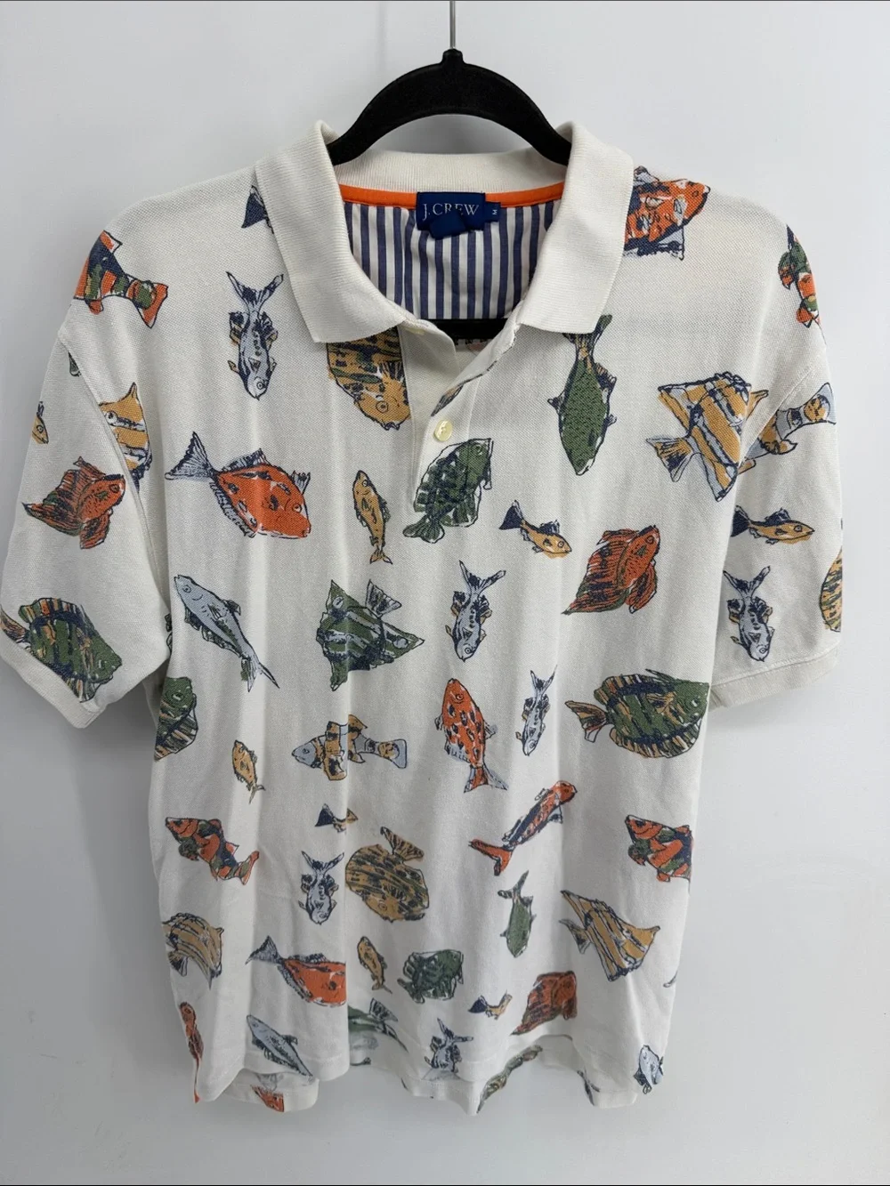 Vintage J. Crew 100% cotton fish print short sleeve polo shirt sz M